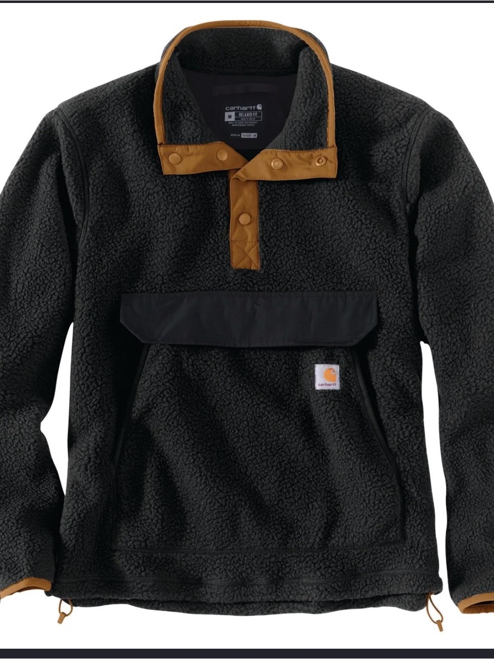 Carhartt Woman’s Black Sherpa Crewneck Pullover with Brown Trim